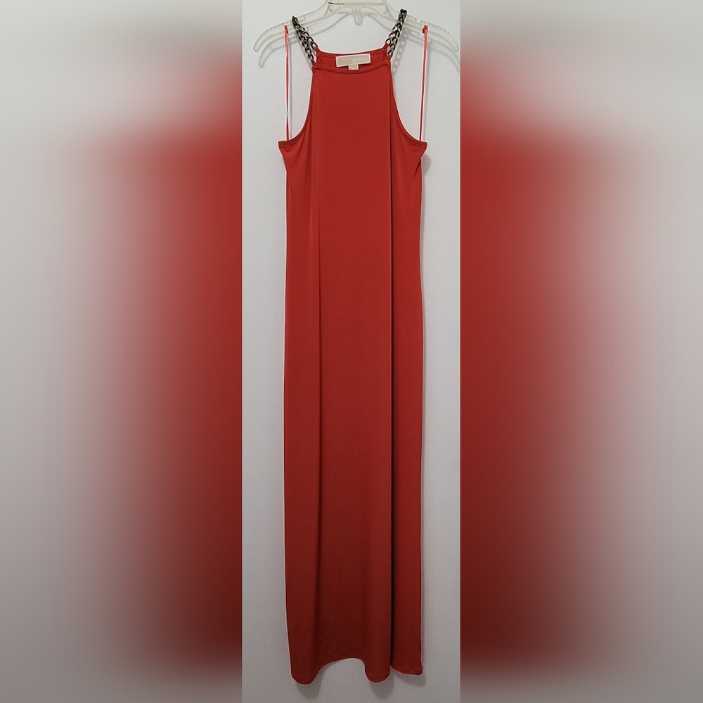 Michael Kors women's maxi dress, XS, burnt orange and brass detail